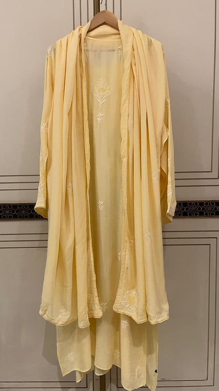 Pure Mulmul Semi-Stitched Kurta Dupatta Set with Jaali Motifs