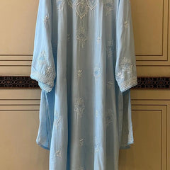 Pure Mulmul Semi-Stitched Kurta Dupatta Set with Jaali Motifs