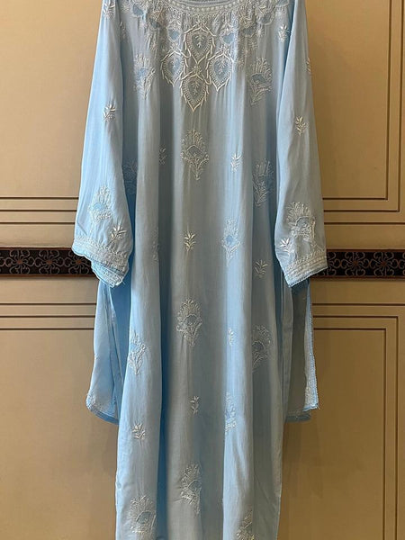 Pure Mulmul Semi-Stitched Kurta Dupatta Set with Jaali Motifs