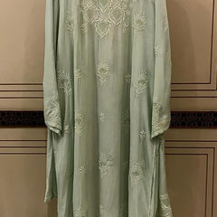 Pure Mulmul Semi-Stitched Kurta Dupatta Set with Jaali Motifs