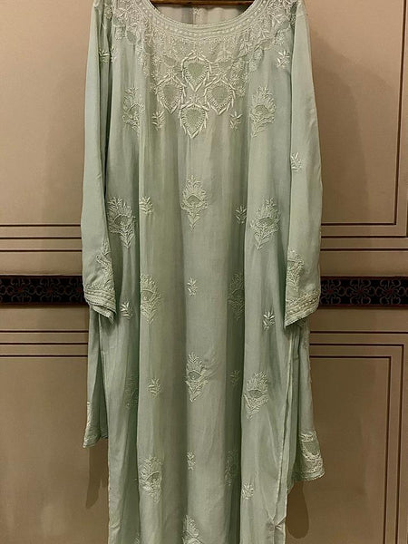 Pure Mulmul Semi-Stitched Kurta Dupatta Set with Jaali Motifs