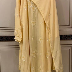 Pure Mulmul Semi-Stitched Kurta Dupatta Set with Jaali Motifs