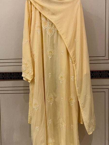 Pure Mulmul Semi-Stitched Kurta Dupatta Set with Jaali Motifs