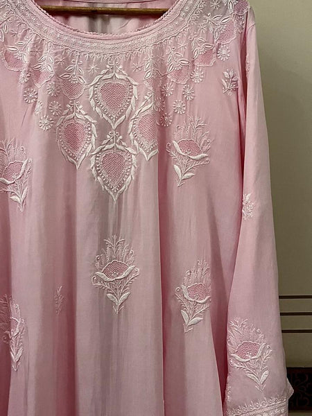 Pure Mulmul Semi-Stitched Kurta Dupatta Set with Jaali Motifs