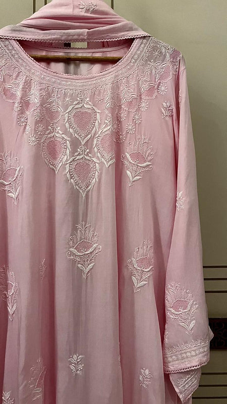 Pure Mulmul Semi-Stitched Kurta Dupatta Set with Jaali Motifs