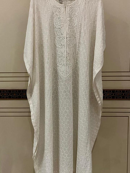 Pure Mulmul Kurta Set with Jaali Motifs for Chic Daywear