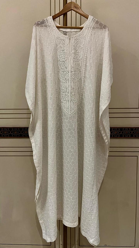 Pure Mulmul Kurta Set with Jaali Motifs for Chic Daywear