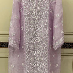 Silk Linen Kurta Set with Pearl & Katdana Work for Celebrations