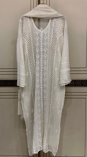 Mul Chanderi Kurta Dupatta Set with Pearl & Mukaish Embroidery