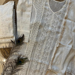 Mul Chanderi Kurta Dupatta Set with Pearl & Mukaish Embroidery