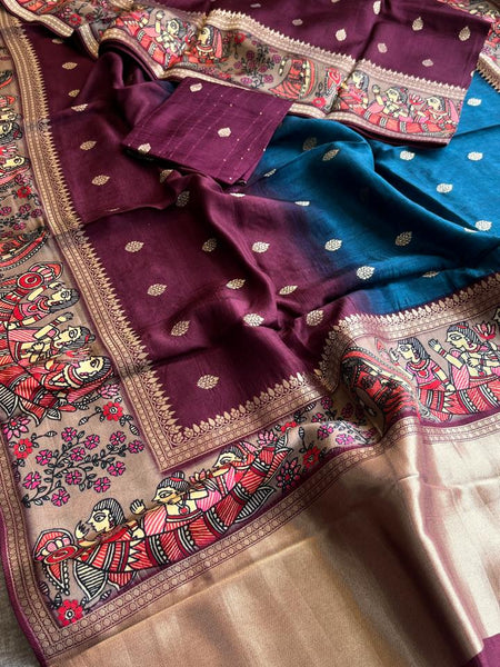 Luxurious Silver Banarasi Weave Satin Crepe Saree