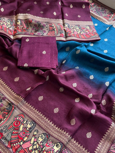 Luxurious Silver Banarasi Weave Satin Crepe Saree