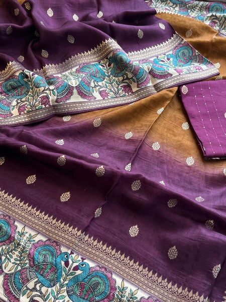 Luxurious Silver Banarasi Weave Satin Crepe Saree