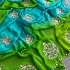 Elegant Zardozi & Pearl Embellished Chinon Crepe Saree