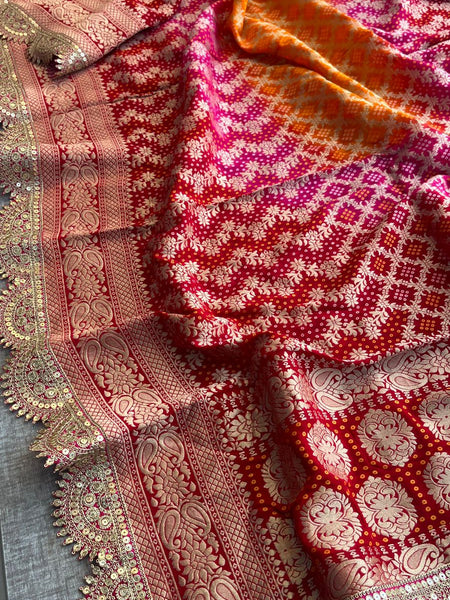 Elegant Bandhani Banarasi Khaddi Georgette Dupatta