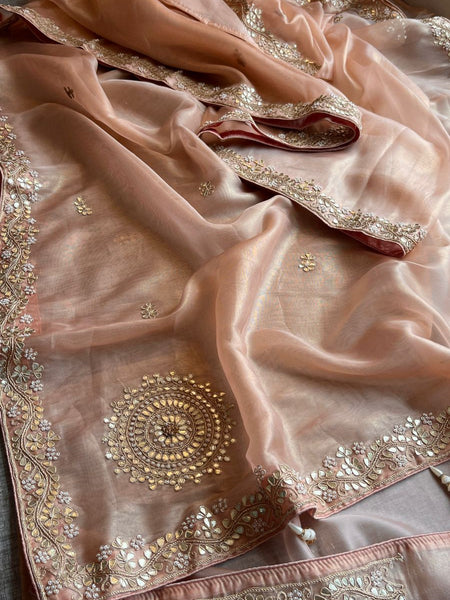 Soft Tissue Silk Saree with Gotapatti, Zardozi & Pearl Embellishments