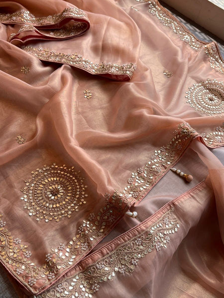Soft Tissue Silk Saree with Gotapatti, Zardozi & Pearl Embellishments