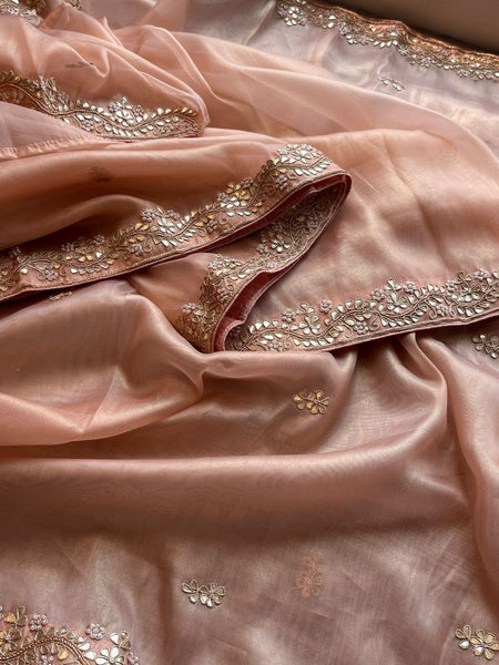 Soft Tissue Silk Saree with Gotapatti, Zardozi & Pearl Embellishments