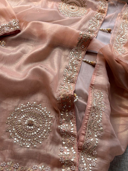 Soft Tissue Silk Saree with Gotapatti, Zardozi & Pearl Embellishments