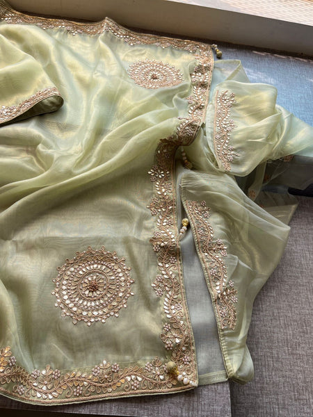 Soft Tissue Silk Saree with Gotapatti, Zardozi & Pearl Embellishments