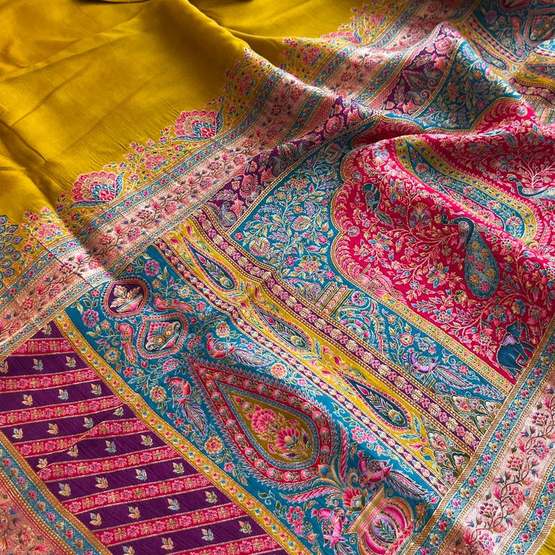Pure Munga Tussar Silk Saree with Meena Banarasi Weaving
