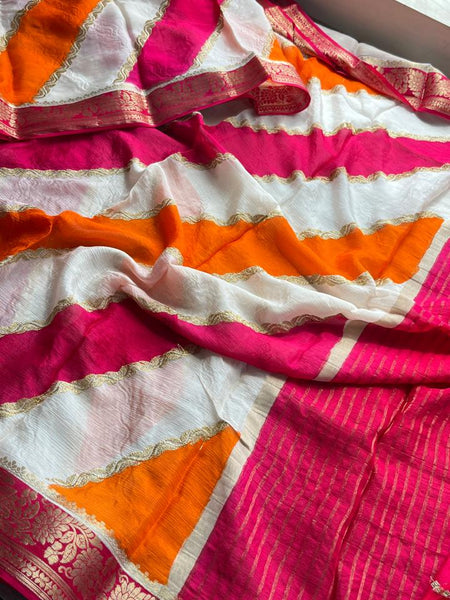 Elegant Pure Chinon Crepe Saree with Banarasi Weaving