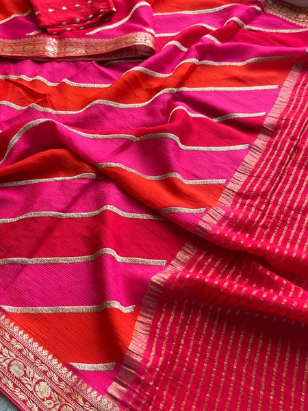 Elegant Pure Chinon Crepe Saree with Banarasi Weaving