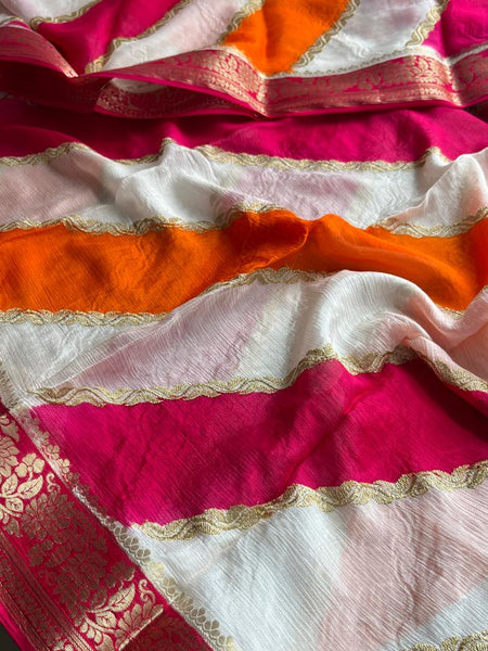 Elegant Pure Chinon Crepe Saree with Banarasi Weaving