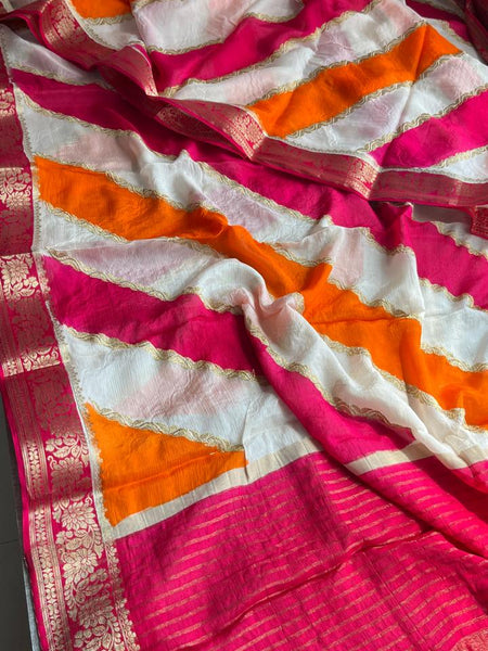 Elegant Pure Chinon Crepe Saree with Banarasi Weaving