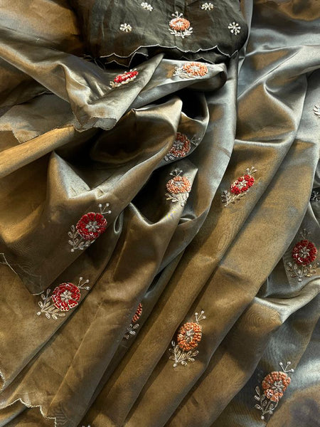 Handloom Zari Tissue Silk Saree with Zardozi, Sequins & Pearl Work