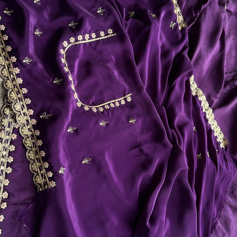 Pure Munga Silk Saree with Zardozi, Sequins, Pearl & Kasab Embellishments