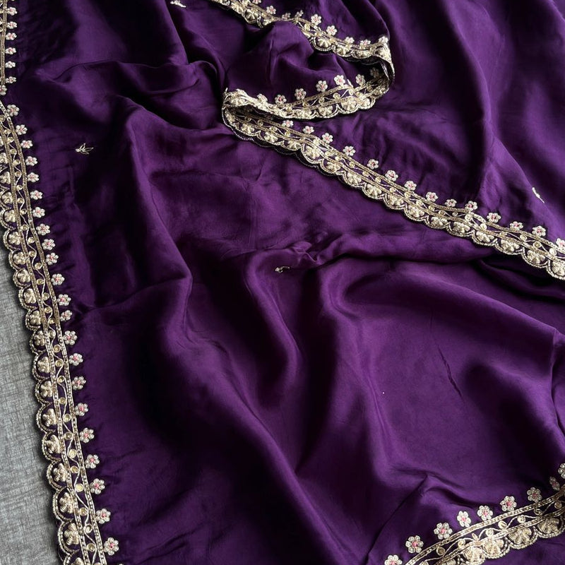 Pure Munga Silk Saree with Zardozi, Sequins, Pearl & Kasab Embellishments