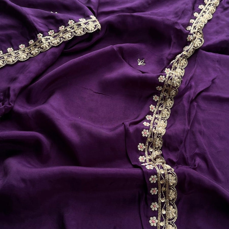 Pure Munga Silk Saree with Zardozi, Sequins, Pearl & Kasab Embellishments