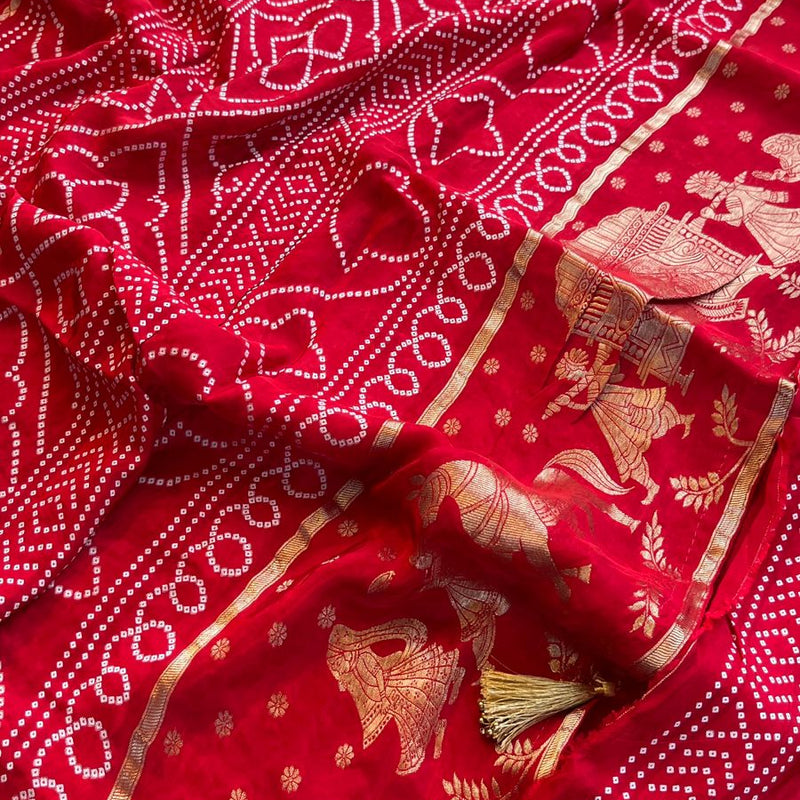 Pure Crepe Silk Saree with Bandhani Banarasi Weaving