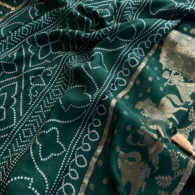 Pure Crepe Silk Saree with Bandhani Banarasi Weaving