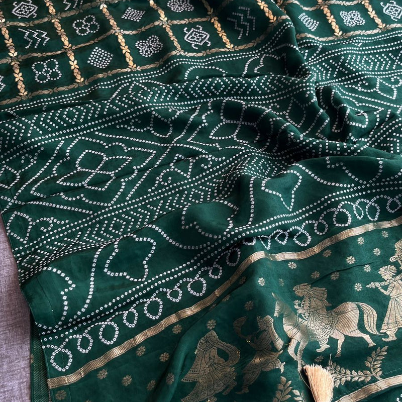 Pure Crepe Silk Saree with Bandhani Banarasi Weaving
