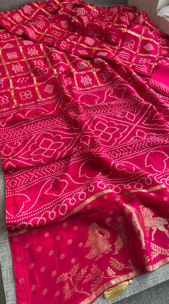 Pure Crepe Silk Saree with Bandhani Banarasi Weaving