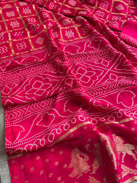 Pure Crepe Silk Saree with Bandhani Banarasi Weaving
