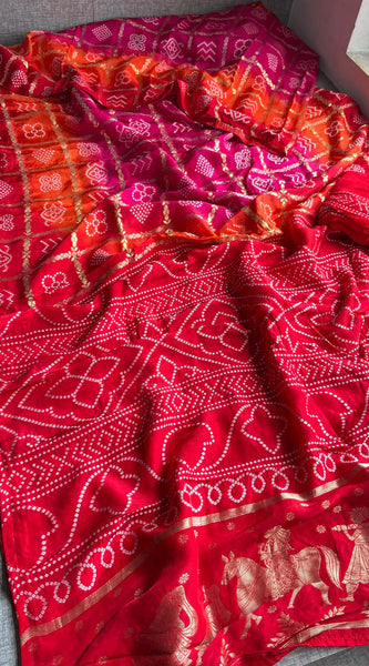 Pure Crepe Silk Saree with Bandhani Banarasi Weaving