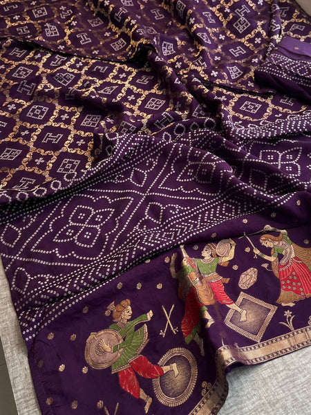 Pure Crepe Silk Saree with Meena Bandhani Banarasi Weaving