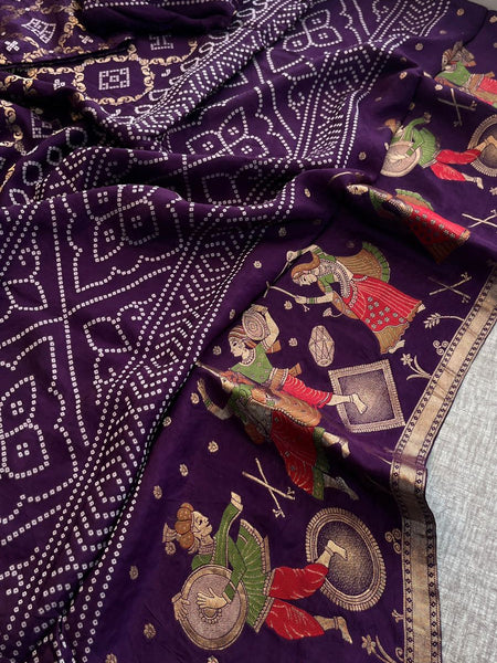 Pure Crepe Silk Saree with Meena Bandhani Banarasi Weaving