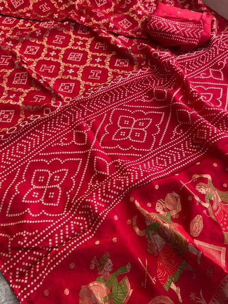 Pure Crepe Silk Saree with Meena Bandhani Banarasi Weaving