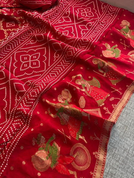 Pure Crepe Silk Saree with Meena Bandhani Banarasi Weaving