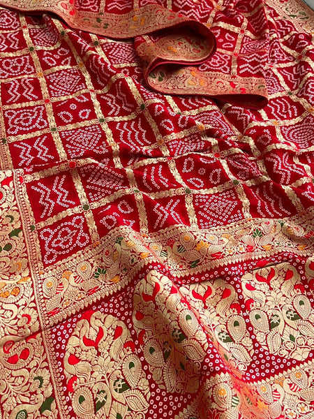 Pure Khaddi Georgette Saree with Bandhani & Meena Banarasi Weaving