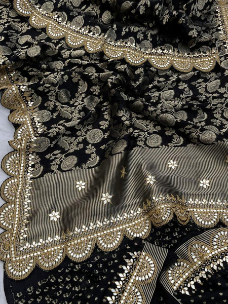 Pure Khaddi Georgette Banarasi Saree with Gotapatti, Zardozi & Pearl Embellishments