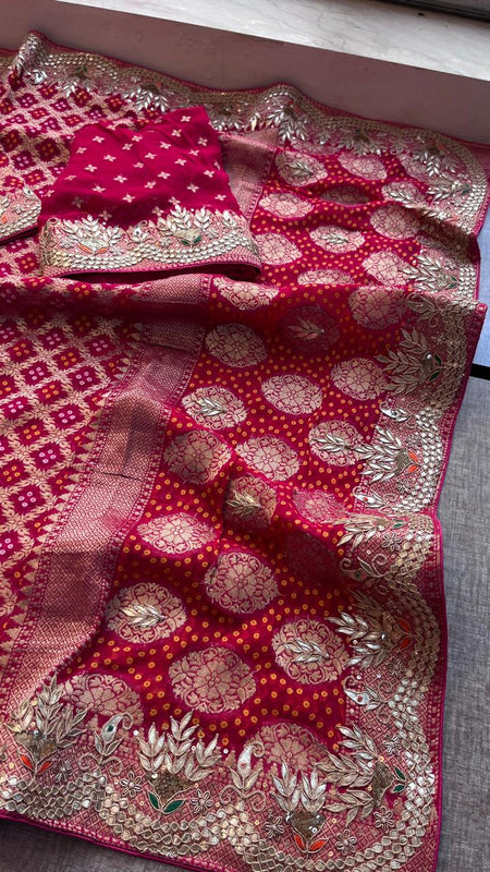 Pure Khaddi Georgette Saree with Gotapatti, Zardozi, Sequins & Pearl Work