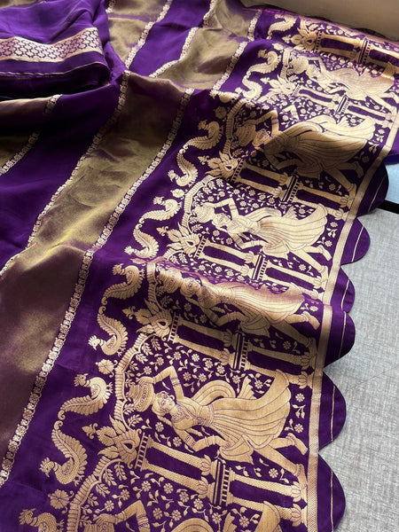 Pure Crepe Silk Saree with Zari Banarasi Weaving