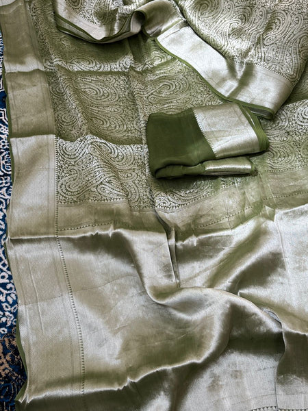 Pure Khaddi Georgette Saree with Banarasi Weaving