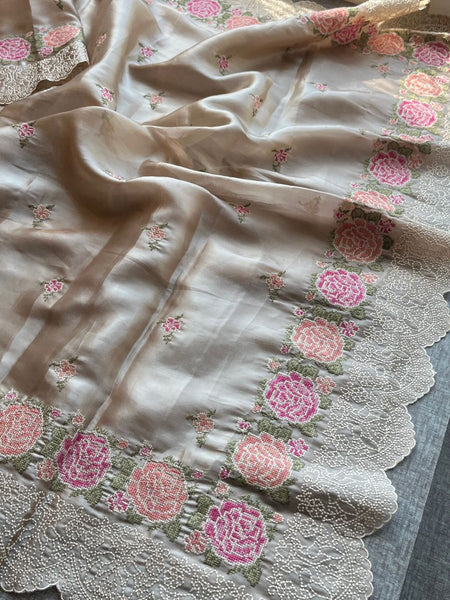 Pure Soft Tissue Silk Saree with Multithread Embroidery