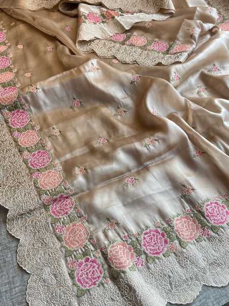 Pure Soft Tissue Silk Saree with Multithread Embroidery
